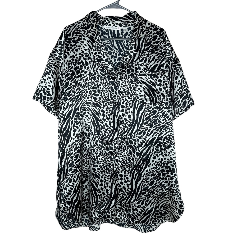 Victoria's Secret VTG Animal Print‎ Button Down Sleep Shirt Lounge Dress Large